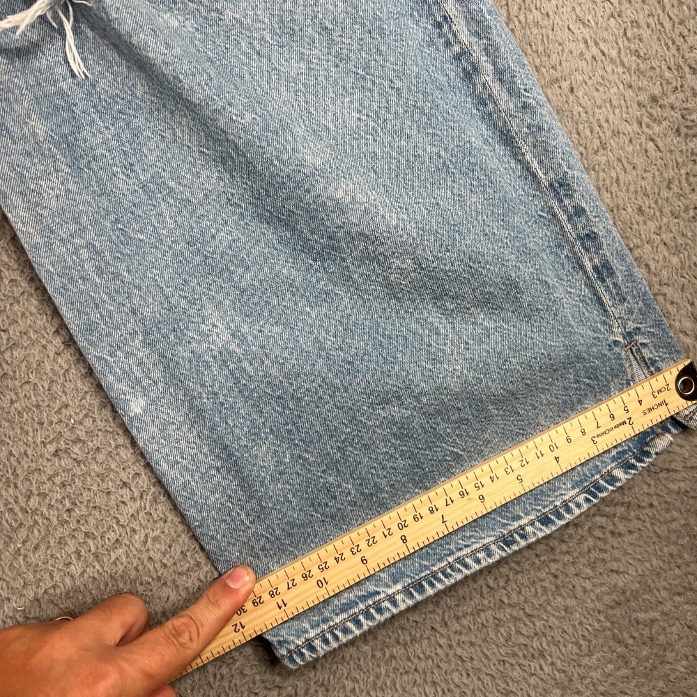 American Eagle Super High Rise Baggy Wide Leg Jeans Womens 8 Blue Distressed - Picture 6 of 16